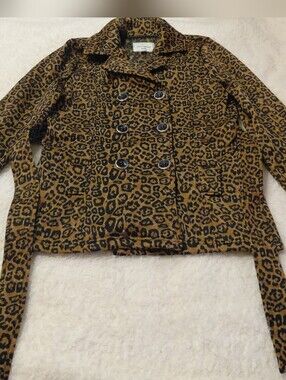 Free Spirit Leopard Print Tie Waist Jacket Size S Brown Black Animal Print